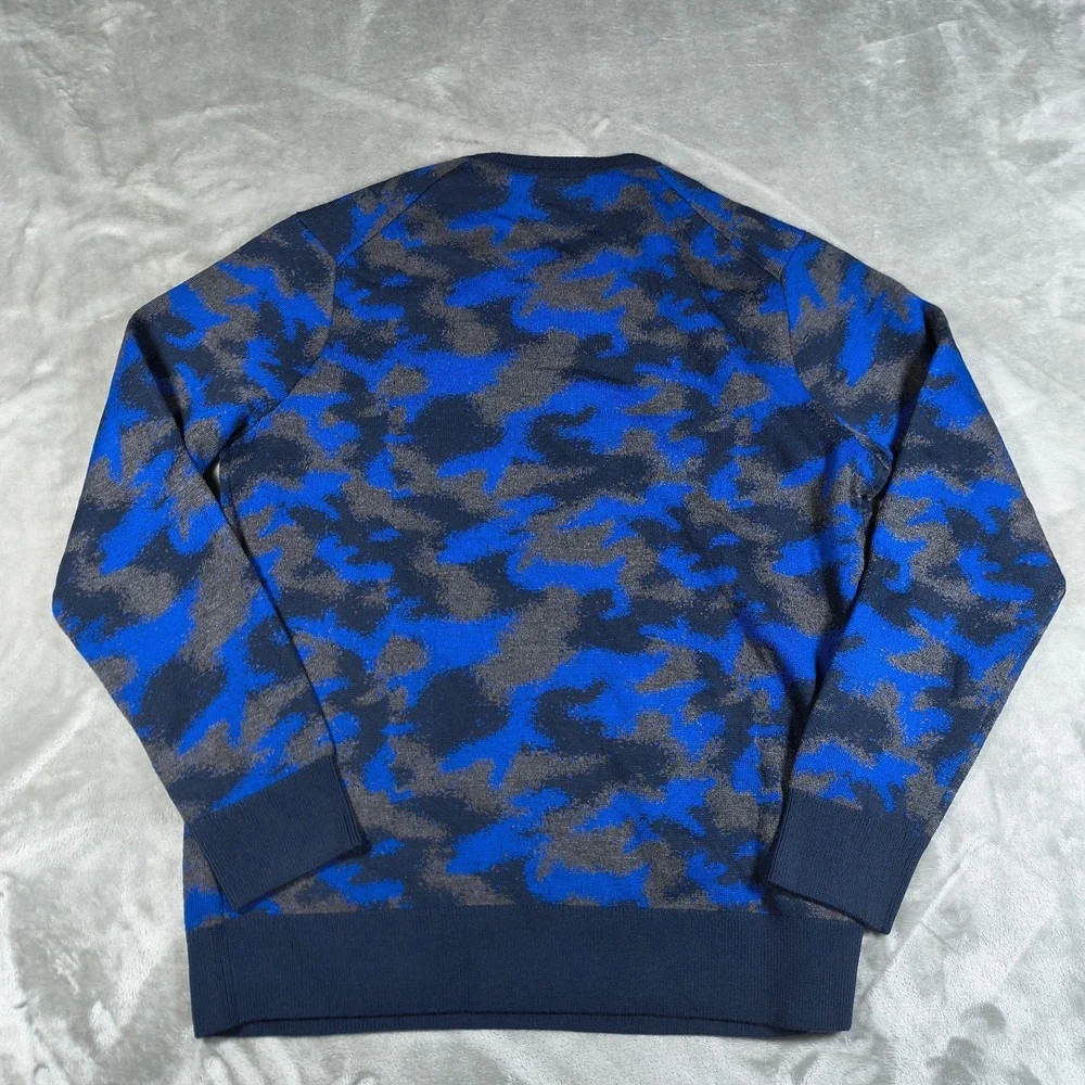 Banana Republic Merino Wool Sweater Mens XL Blue Camo Pullover Crew Neck